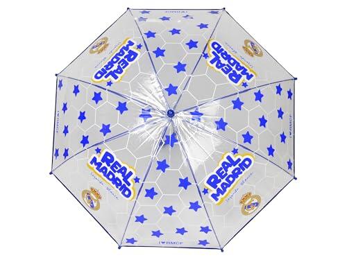 CYPBRANDS Real Madrid- Paraguas infantil, Paraguas Manual para Niños, Transparente, 8 Varillas y Tubo Metálico de Gran Resistencia, Producto Oficial