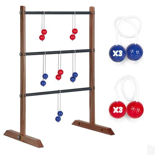 Ladder Toss® | Juego de Habilidad de Madera para Adultos | 1 Escalera + 12 Bolas + 1 Funda Protectora | Juegos de Lanzamiento | Juguete de Exterior | Bolas de Golf | OriginalCorner®