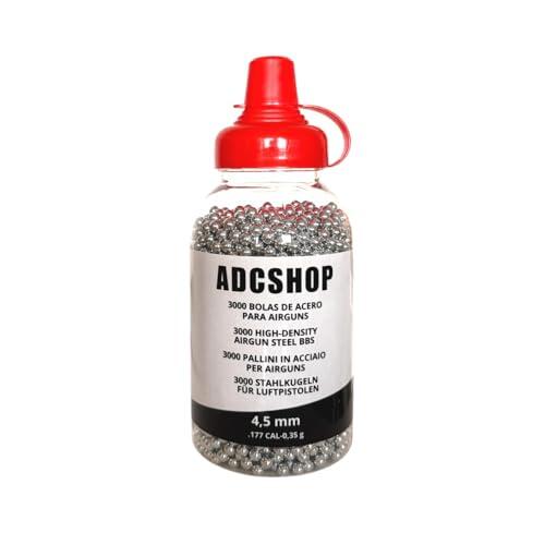 ADCSHOP 3000 Unidades - Bolas de Acero, Calibre 4.5 mm - para Pistolas de Aire Comprimido CO2 4,5 mm de Acero BBS Calibre 4,5 mm. Bote de 3000 Unidades de Steel Balls.