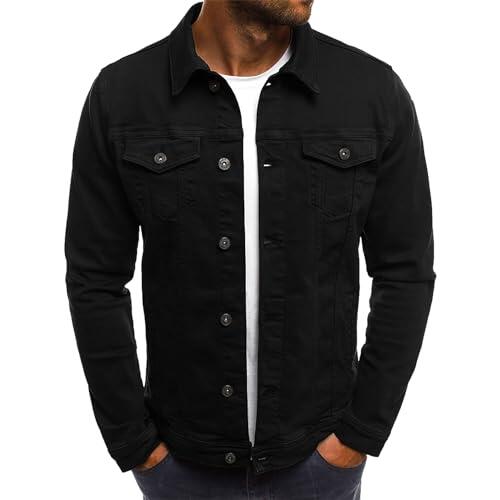 amropi Chaqueta Vaquera para Hombre Jean Chaqueta con Bolsillos y Botones Jacket Negro, M