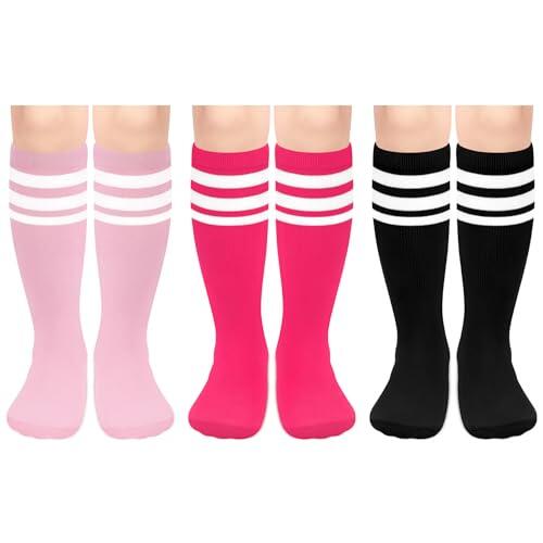Olreco Paquete de 3 calcetines de fútbol para niños pequeños, calcetines de béisbol para niños y niñas, calcetines de sóftbol, calcetines de fútbol juvenil, accesorios atléticos, Paquete de 3 unidades
