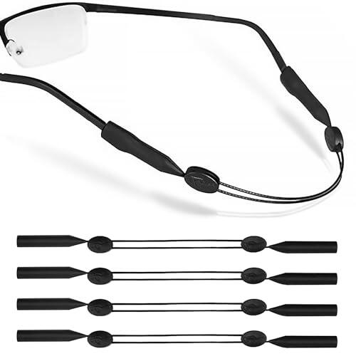 Qufiiry Cordon Gafas, 4 Piezas Cinta Gafas Deporte, Cordones Antideslizantes para Gafas, Correas de Gafas Ajustables, Cordones Gafas para Hombre, Mujer y Niño, Negro