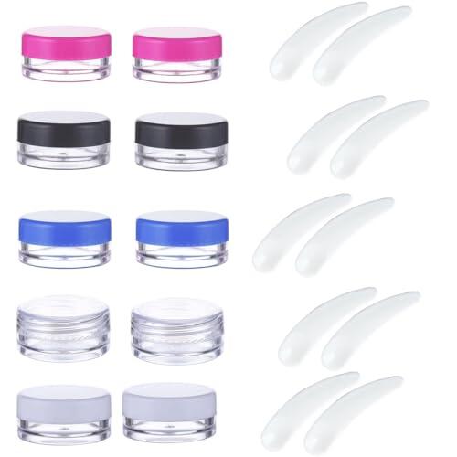 Envases para Cosmetica, 10 Pcs Contenedores Cosmético de Viaje y 10 Pcs Espátula Cosmética, Mini Tarro Transparente, Mini Espátula, Curvo Facial Máscara Cuchara, para Varie Cremas, Crema Hidratante