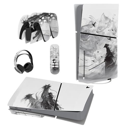 PlayVital Pegatina de Vinilo para ps5 Slim Disc Edición - Adhesivo Completo para Consola, Mando, Auriculares, Estación de Carga y Control Remoto, Skin Personalizada (Dragón De Bruma)