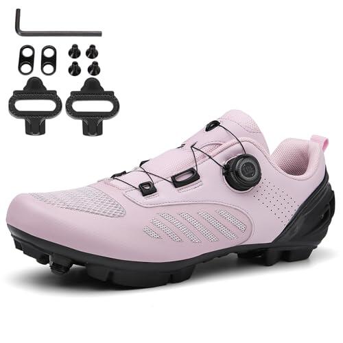 NGARY Zapatilla de Ciclismo MTB Mujer, Zapatos Bicicleta Montaña Compatibles con SPD Pedales de 2 Tornillos con Calas Zapatos De Senderismo para Mujer Exterior,D,40 EU