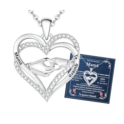 Gkmamrg Regalo Mama - Collar Mujer con Corazón Plata y Zirconia Cúbica - Regalo Día de la Madre