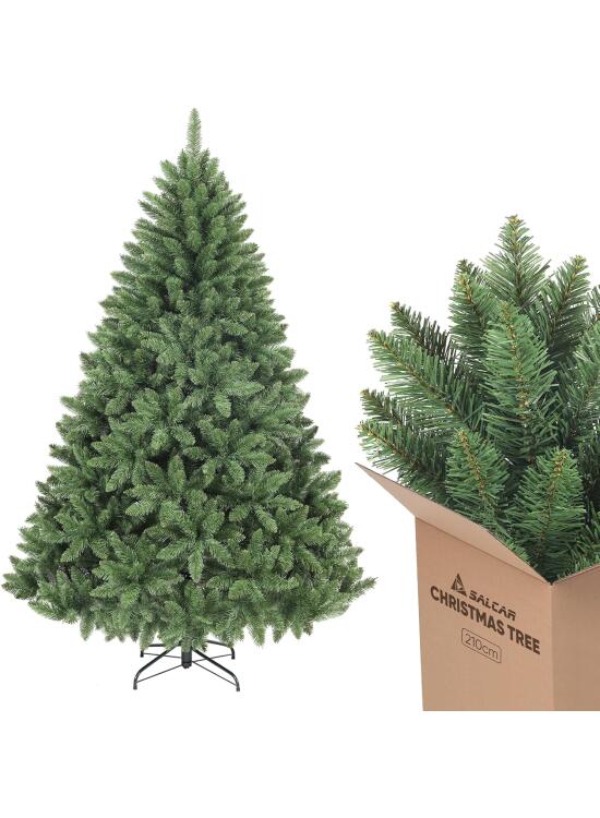 SALCAR Árbol de Navidad Artificial de 210 cm, de Aspecto Natural, con 1066 Ramas, Abeto de Normandía Verde con Sistema Plegable y un diámetro Extragrande del árbol de 148 cm