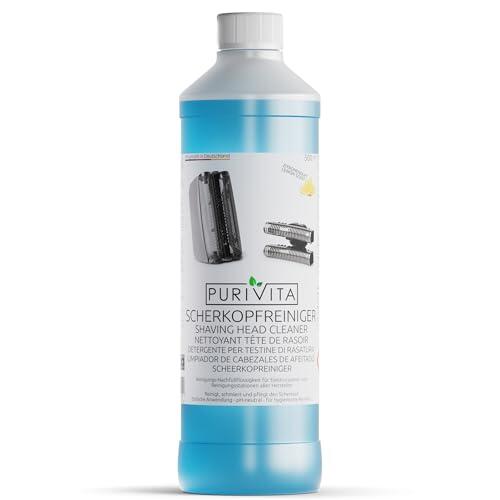 PURIVITA® Limpiador de Cabezales de Afeitado [500ML] - Liquido para Limpiar Maquina de Afeitar - Compatible con Cartuchos de Limpieza Braun Clean & Renew & Philips Series - Limpiador