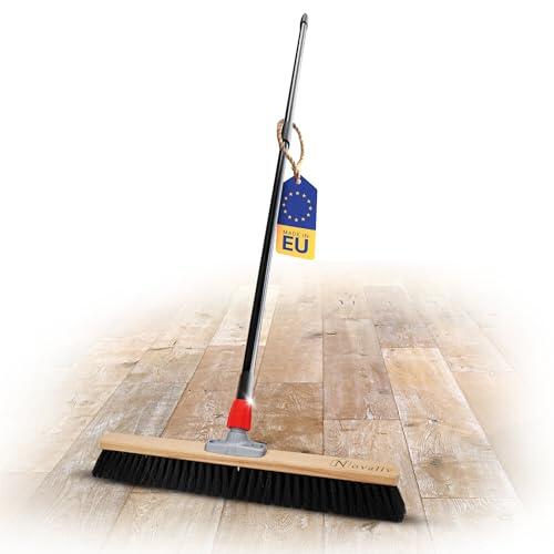 Novaliv Escoba grande de 60 cm con mango telescópico, cerdas sintéticas, escoba fina con mango, escoba de taller, escoba industrial, escoba para el hogar, escoba de habitación, escoba grande