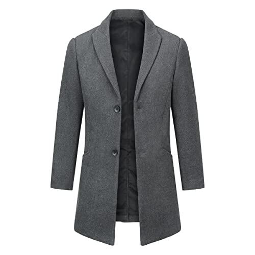 Allthemen Abrigos Hombre Chaqueta de Lana Invierno Larga Trench Coat Hombre Caliente Slim Dos Botones Abrigo Parka A Prueba Viento gris XL