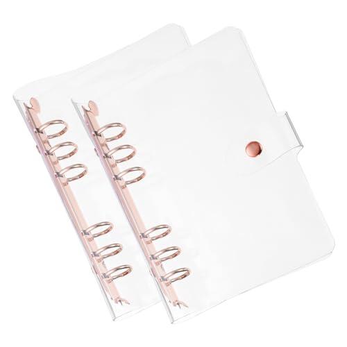 PATIKIL 2 Piezas A6 Cubierta Transparente de Carpeta 6 Anillas Redondas Protector de PVC Suave Recargable con Cierre de Botón a Presión para DIY Cuaderno Reuniones con Anillo Dorado Rosa