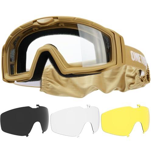 OneTigris - Gafas tácticas Airsoft con 3 lentes intercambiables, gafas de caza con CE EN166 y ANSI Z87.1, lentes Airsoft para paintball, caza, CS, ciclismo, al aire libre, marrón coyote