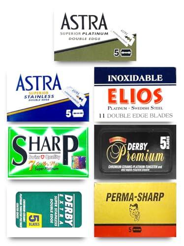 Razor Blades Club Cuchillas de afeitar Astra, Derby, Elios, Permasharp, 40 hojas de afeitar
