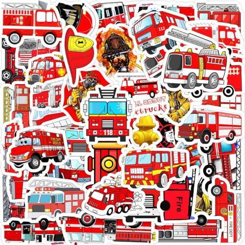 Paquete de Pegatinas,Pegatina Camión de Bomberos 50 PCS Laptop Stickers para Ordenador Portátil, Patinete, Snowboard, Maleta, Bicicleta, Parachoques de Coche