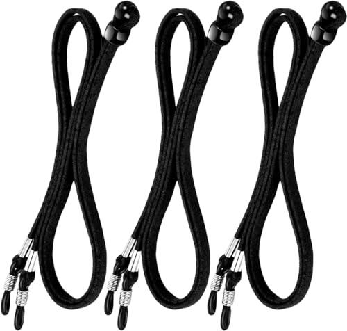 XFentech 3 Piezas Cordón de Gafa - Correa de Gafa Antideslizante, Ajustable Negro Cuerda Gafas de Sol para Mujer Hombre Niño