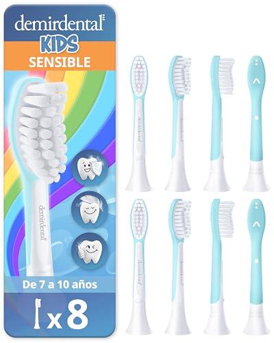8 cabezales infantiles demirdental para Philips Sonicare Kids, desde 7 años | Desde 7 años: recambios correspondientes a HX6044, extra suaves, testados sin sustancias nocivas & sin BPA, Turquesa