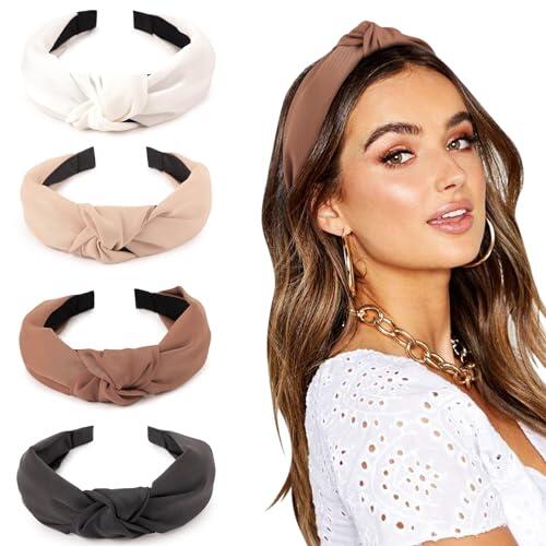 DRESHOW 4 Piezas Diademas para Mujeres y Niñas Anudado Plástico Diadema Moda Boho Ancho Diademas Antideslizante Pelo Accesorios