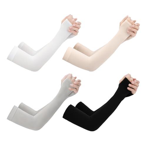 KSBBHDS 4 pares de mangas de protección solar, protección UV, mangas de seda de hielo, protectores de brazos para hombres y mujeres al conducir (negro)