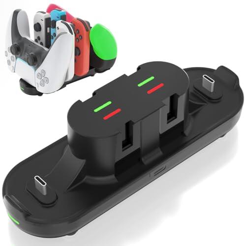 Cargador de controlador de interruptor para Nintendo Switch, base de carga con controlador JoyCon/Pro/PS5, estación de carga con indicador LED y cable de carga para JoyCons, base de carga 6 en 1