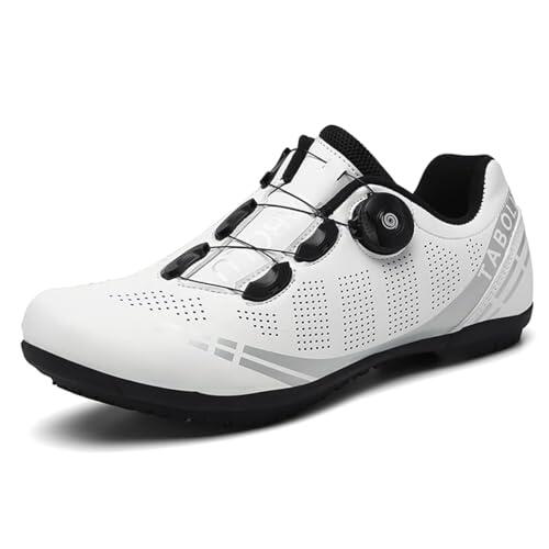 Hixingo Zapatillas Ciclismo para Zapatillas MTB Hombres Carretera Mujeres Zapatos de Montar en Carretera y Montaña, Goma Suela Zapatos de Bicicleta sin Bloqueo（Blanco，44 EU）
