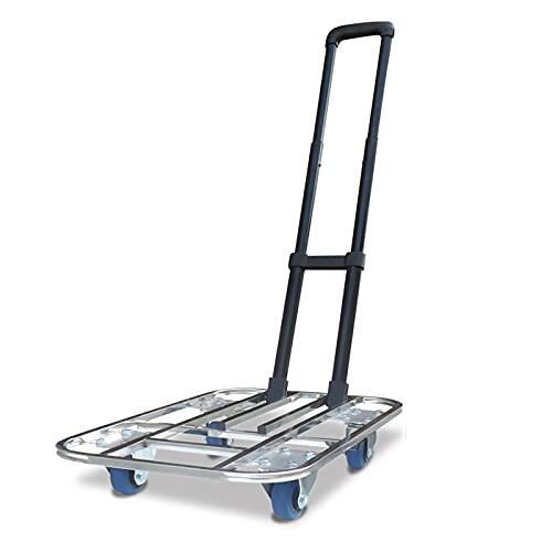 Carretilla de mano con plataforma Carretilla de mano plegable, carrito de plataforma hueca de tubo cuadrado de acero inoxidable con palanca telescópica, ligero for viajes de compras Carretilla de mano