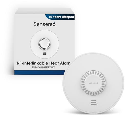 Sensereo Sensereo - Alarma de calor interconectable, inalámbrica, interconectable con otras alarmas de radiofrecuencia por Sensereo, 10 años de duración de la batería, color blanco