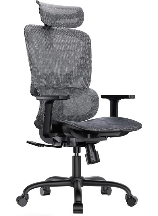 Silla de Oficina ergonómica de Malla HUANUO, Silla de Escritorio de Respaldo Alto con Soporte Lumbar Ajustable, reposabrazos, Mecanismo de balanceo, Silla ergonómica de Gaming de Malla
