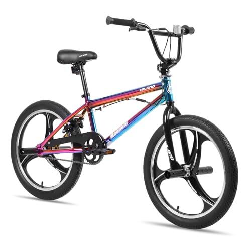 HILAND Bicicleta BMX Infantil 20 Pulgadas, Ruedas de 3 Radios, con Rotor Freestyle 360°, 4 Pegs, para Niños y Niñas de 7 a 12 Años, Colorido