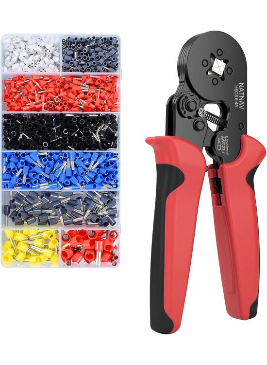 Crimpadora 0,25-10mm², 1300 Piezas Terminales Eléctricos, 8 Tipos Punteras Electricas, Crimpadora Terminales Electricos Autoajustable para Electricistas