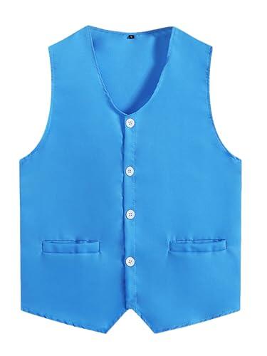HULIJA Chaleco de traje para niños y jóvenes, sin mangas, chaleco de esmoquin, chaqueta festiva, cumpleaños, Halloween, carnaval, ropa, azul celeste, 122-128