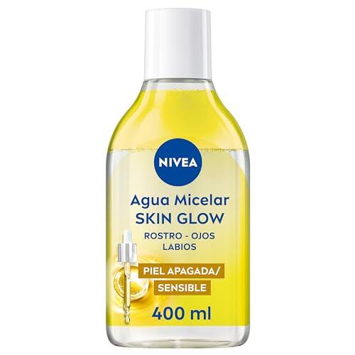NIVEA Agua Micelar Bifásica Skin Glow - Limpiador Facial - Con 5% Sérum de Vitaminas C y E - Desmaquillador Ojos Rostro y Labios - Energizante - Ilumina - Hidratante - Piel Apagada y Sensible - 400 ml