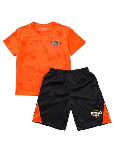 IEFIEL Chándal de Fútbol para Niños Conjunto Deportivo de Verano Camiseta Corta y Pantalones Elástica de Secado Rápido Ropa de Entrenamiento Bádminton Correr 5-14 Años Naranja A 9-10 años