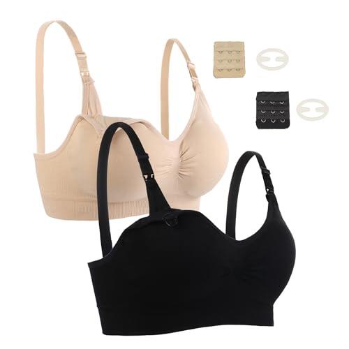 Seitop Paquete de 2 brasieres de Lactancia para Lactancia, Brasier de Maternidad, sin Varillas, sin Costuras, Brasier de Embarazo para Mujer, Negro/Beige, Large