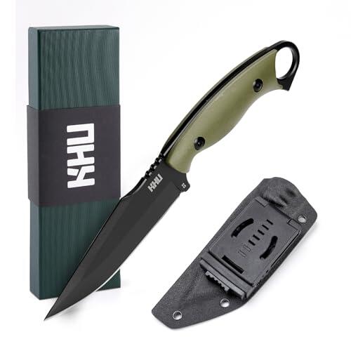KHU Cuchillo Hoja Fija, Cuchillo Supervivencia Cuchillo Caza Cuchillo Bushcraft D2 Acero Mango de G10, Outdoor Caza Camping Accesorios - Funda Kydex - 17A