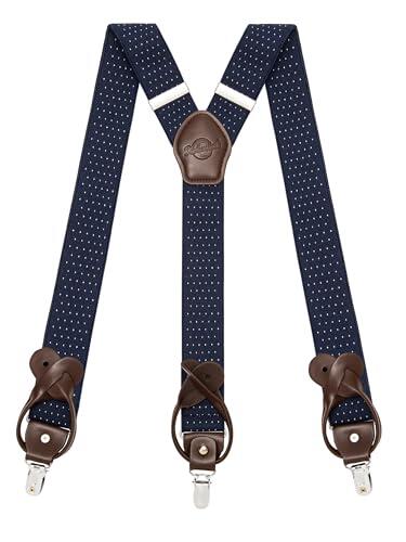 Kohentact Tirantes para Hombre con Clip y Botón, Incluye 6 Botones, Ancho de 3.5 cm en Forma de Y para Alturas Hasta 200 cm, Acero Inoxidable, Rango de Ajuste de Elasticidad Extra Grande
