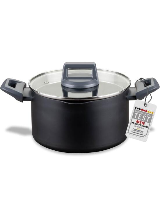 Fackelmann Statement Cacerola de 20 cm con Tapa de Vidrio Endurecido y Función de Vertido, Recubierto de Cerámica, Libre de PFAS, Apta para Todas las Cocinas Incluyendo Inducción