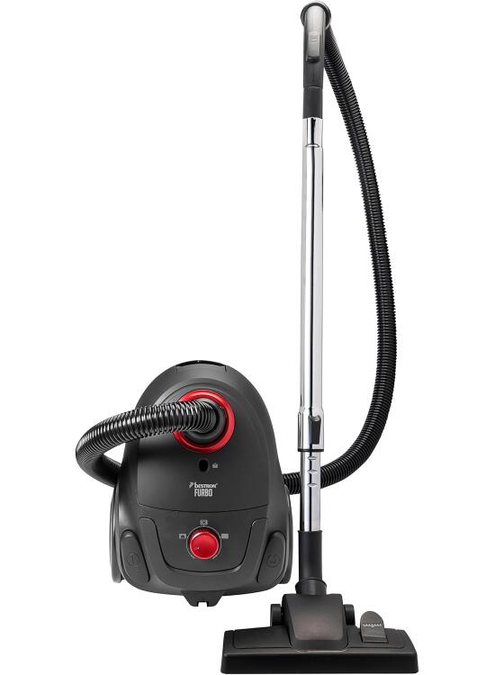 Bestron - Aspirador con Bolsa, aspiradora de Suelo con 3 Bolsas de Polvo, Mango telescópico de 94 cm y succión de Suelo conmutable, Radio de acción de 7,5 m, Filtro HEPA12 y microfiltro Lavable,