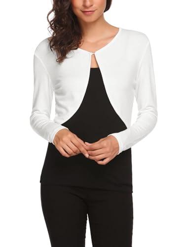 Hotouch Bolero Mujer Manga Larga Chaqueta Cárdigan Corto Suéter Elegante con Frente Abierto Bolero Sólido Shrug Cárdigan Chaqueta Bolero Blanco S