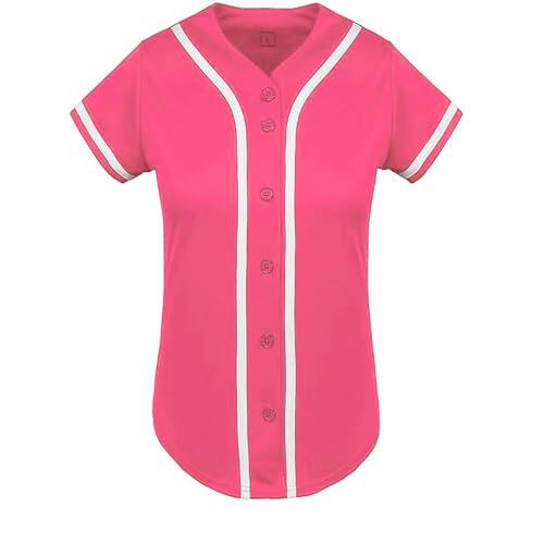 SPTEHW Camiseta de béisbol para mujer, con botones, para sóftbol, hip hop, hipster, manga corta, uniforme deportivo, Rosado, XXL
