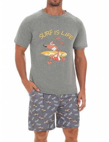 Jahetuul Pijama Hombre Verano de Algodón Pijama Corto Hombre con Estampado Conjuntos de Pijamas Cortos Pijamas y Ropa de Estar en Casa