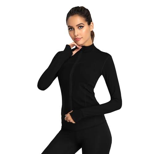 Flintronic Chaqueta Deportiva Mujer Con Cremallera y Capucha, Sudadera Running, Con Toalla, Para Deporte, Talla S
