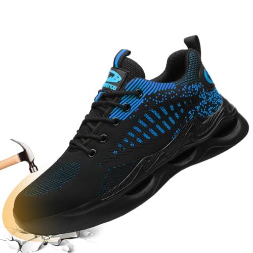 Zapatos de Trabajo Hombre Zapatos de Seguridad Mujer con Punta de Acero Zapatillas Seguridad Unisex Zapatillas Trabajo Botas de Seguridad Verano Transpirables Comodo Negro Azul 42