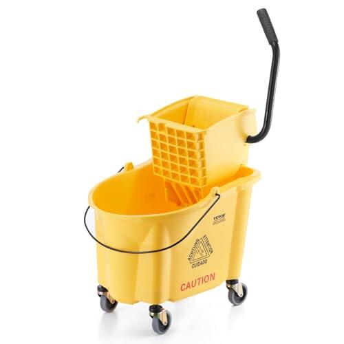 VEVOR Cubo para Trapeador con Escurridor 33L Cubo de fregona con Escurridor de Presión Lateral Cubo de Fregona de Presión Lateral y Escurridor Combinado con Ruedas para Limpieza de Pisos, Amarillo