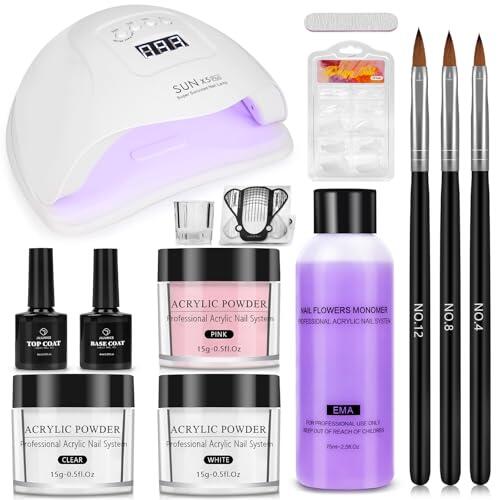 Deciniee Polvo Acrilico Para Uñas: 3 Colores Kit Uñas Acrilicas - Profesional Uñas Acrilicas Kit Completo con Lámpara de Uñas Led de 80W