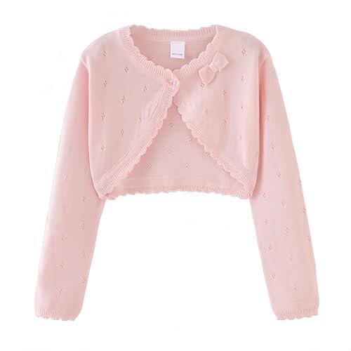 Proumhang Bolero Shrug Cardigan Niñas Suéteres de Punto de Algodón de Manga Larga Chal de un Botón Chaqueta Sudadera Abrigos Chlidren Vestido Cover Up para 3-10 años Rosa 160