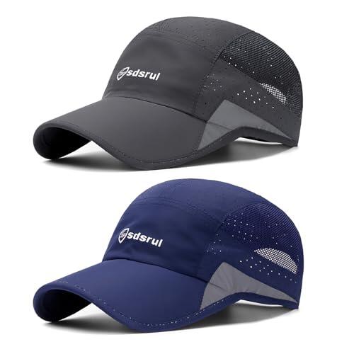 AYPOW 2 Packs Gorra de BéIsbol Transpirable para Hombre,Gorra de ProteccióN solar de Secado RáPido,Gorra de Malla Plegable Lavable Gorra Ligera Sombreros de Verano al Aire Libre con Hebilla Ajustable