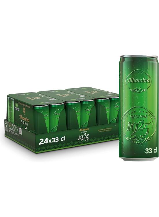 Alhambra Reserva 1925, Pack 24 Latas x 33cl, Cerveza Extra de Fermentación Lenta, 6.4% Alcohol