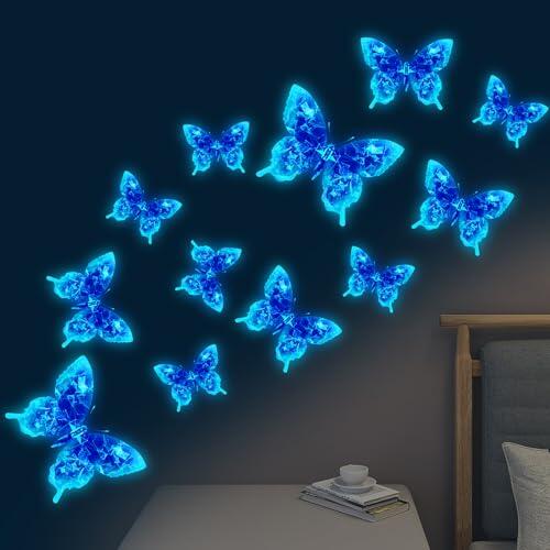 12 Pegatinas de Mariposa, Pegatinas Decorativas de Mariposa Autoadhesivas en la Pared de Mariposa Luminosa, Adecuadas para la Pared de la Sala de Estar del Dormitorio (Patrón de cristal)
