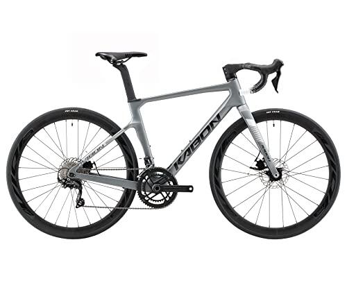 KABON Bicicleta de Carretera de Carbono, Bicicleta de Carretera con Cuadro de Fibra de Carbono 700C y Freno de Disco 105 22 Velocidades Bicicleta de Carreras para Hombres y Mujeres (Gris Claro, 56cm)