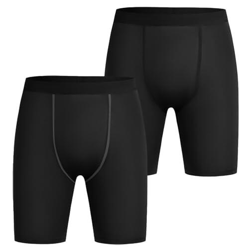 AUYAO Mallas Cortas Running Hombre, 2Pcs Pantalones Cortos de Compresión Hombre, Pantalones Cortos de Gimnasio Transpirable y Secado Rápido para Deporte Fitness Gym, XL